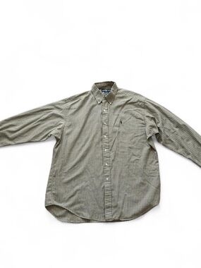 RALPH LAUREN Blaire Plaid Button Down Shirt Green Navy Check Size Large